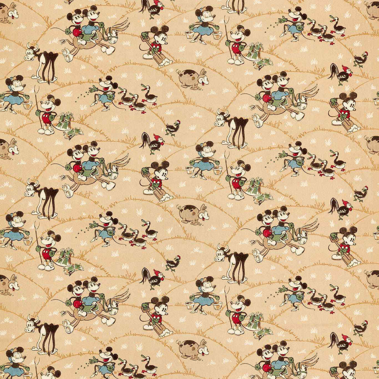 227146 Mickey at the Farm Disney Home Butterscotch Fabric by Sanderson