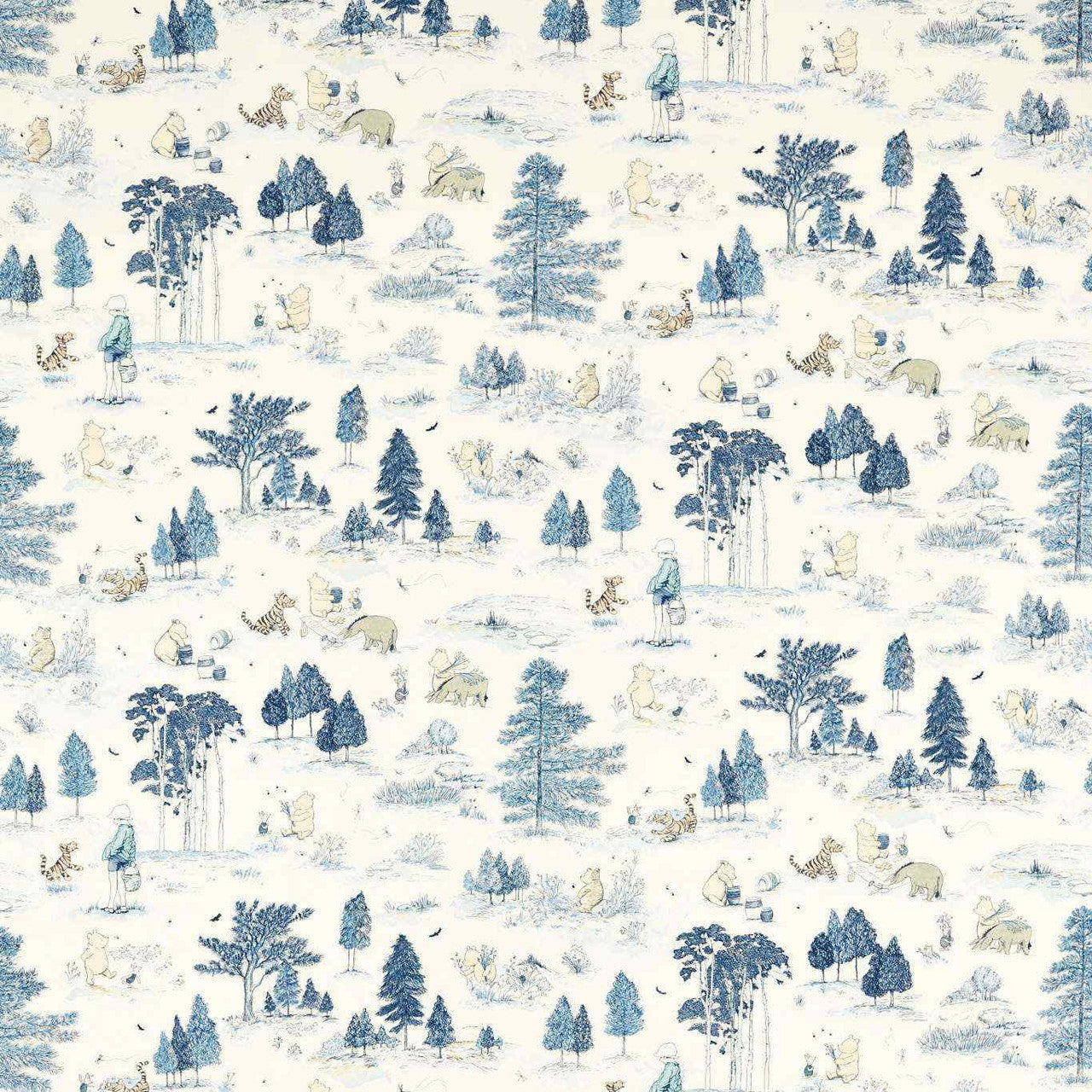 227159 Winnie the Pooh Disney Home Bonbon Blue Fabric by Sanderson