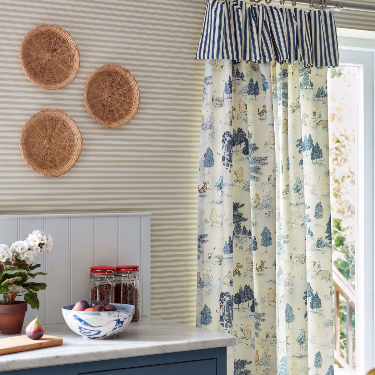 Winnie the Pooh Disney Home Bonbon Blue Fabric by Sanderson