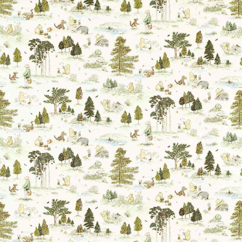 227160 Winnie the Pooh Disney Home Macaron Green Fabric by Sanderson
