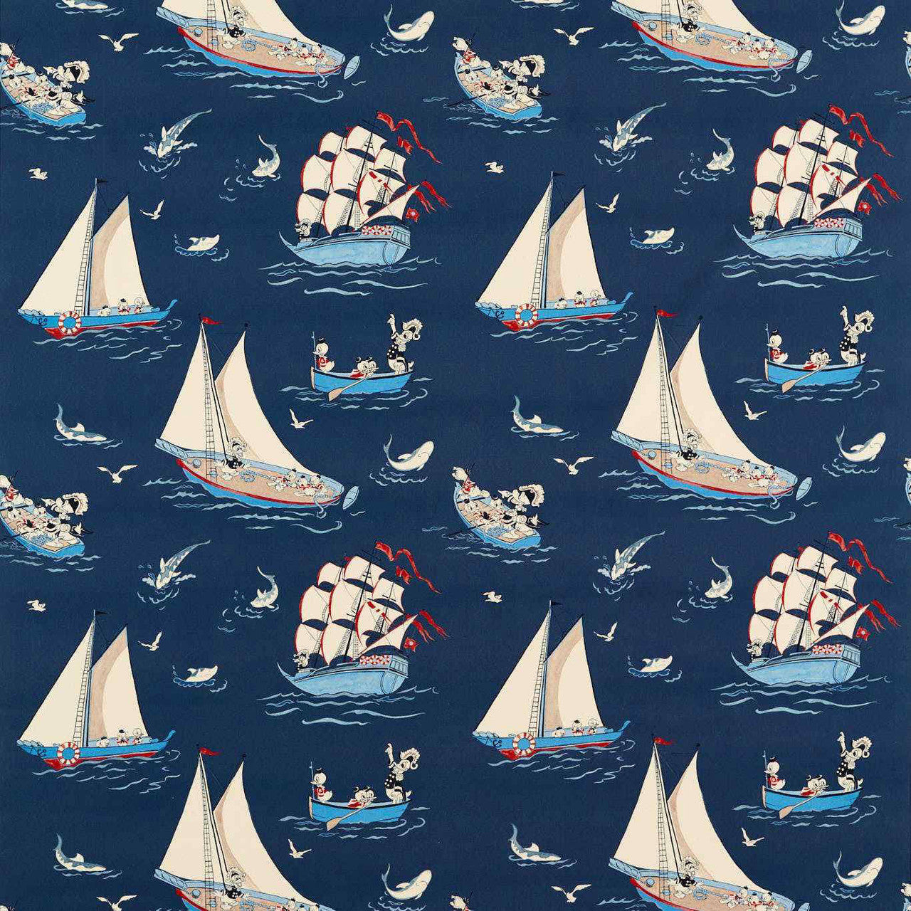 227161 Donald Nautical Disney Home Night Fishing Fabric by Sanderson