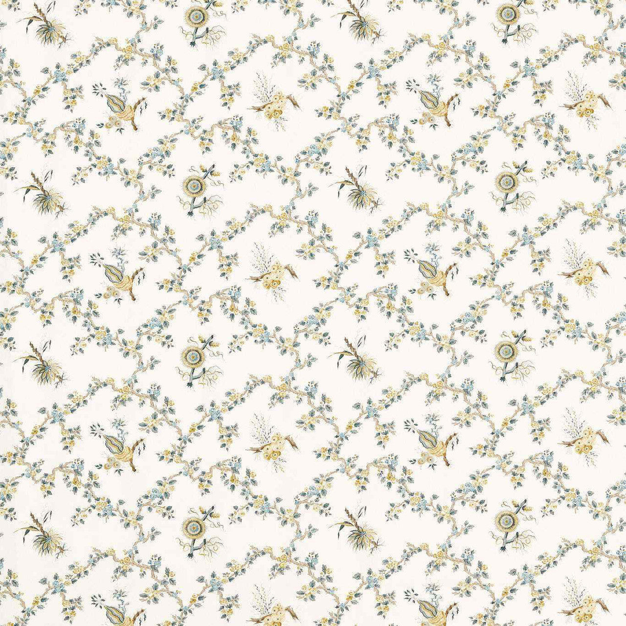 227177 Trelliage Giles Deacon Chamomile/Chalk Fabric by Sanderson