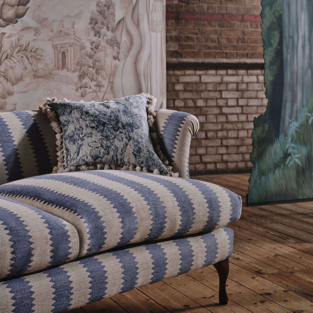 227181 Fringed Tulip Toile Giles Deacon Woad Fabric by Sanderson