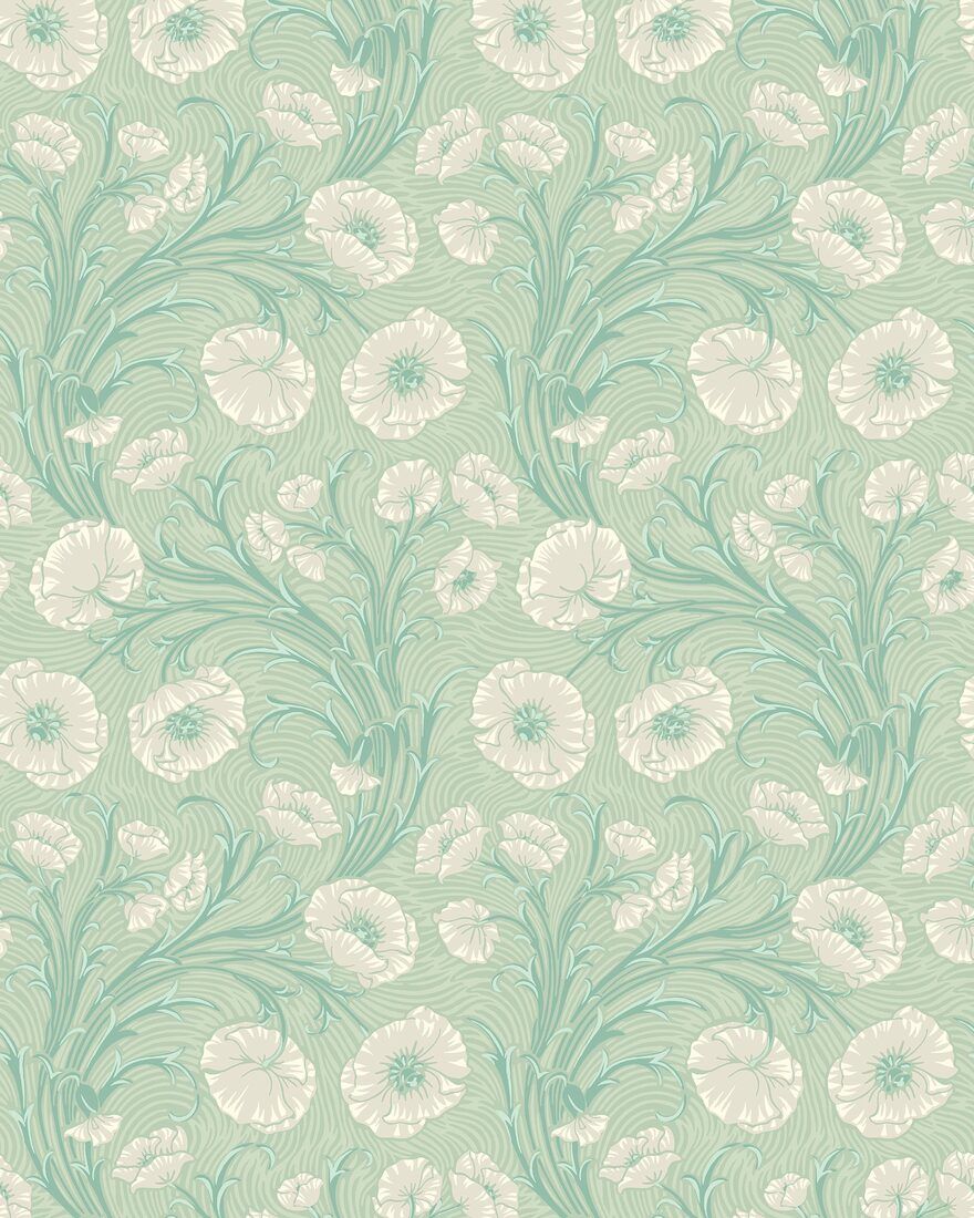 2271 Poppy Flow Green and Beige Wallpaper by Boråstapeter