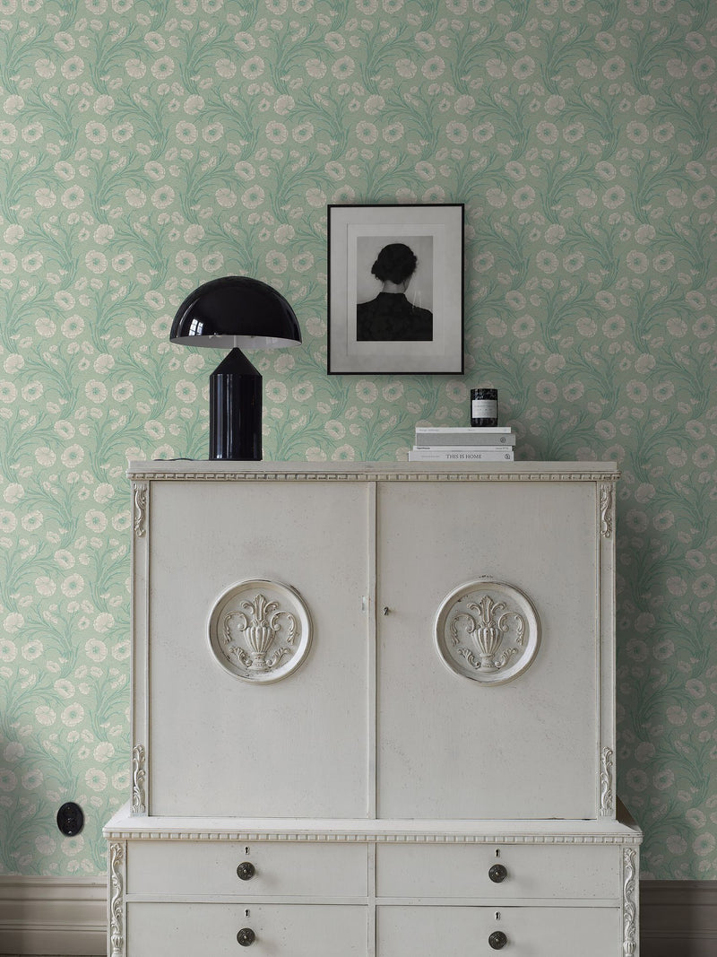 2271 Poppy Flow Green and Beige Wallpaper by Boråstapeter