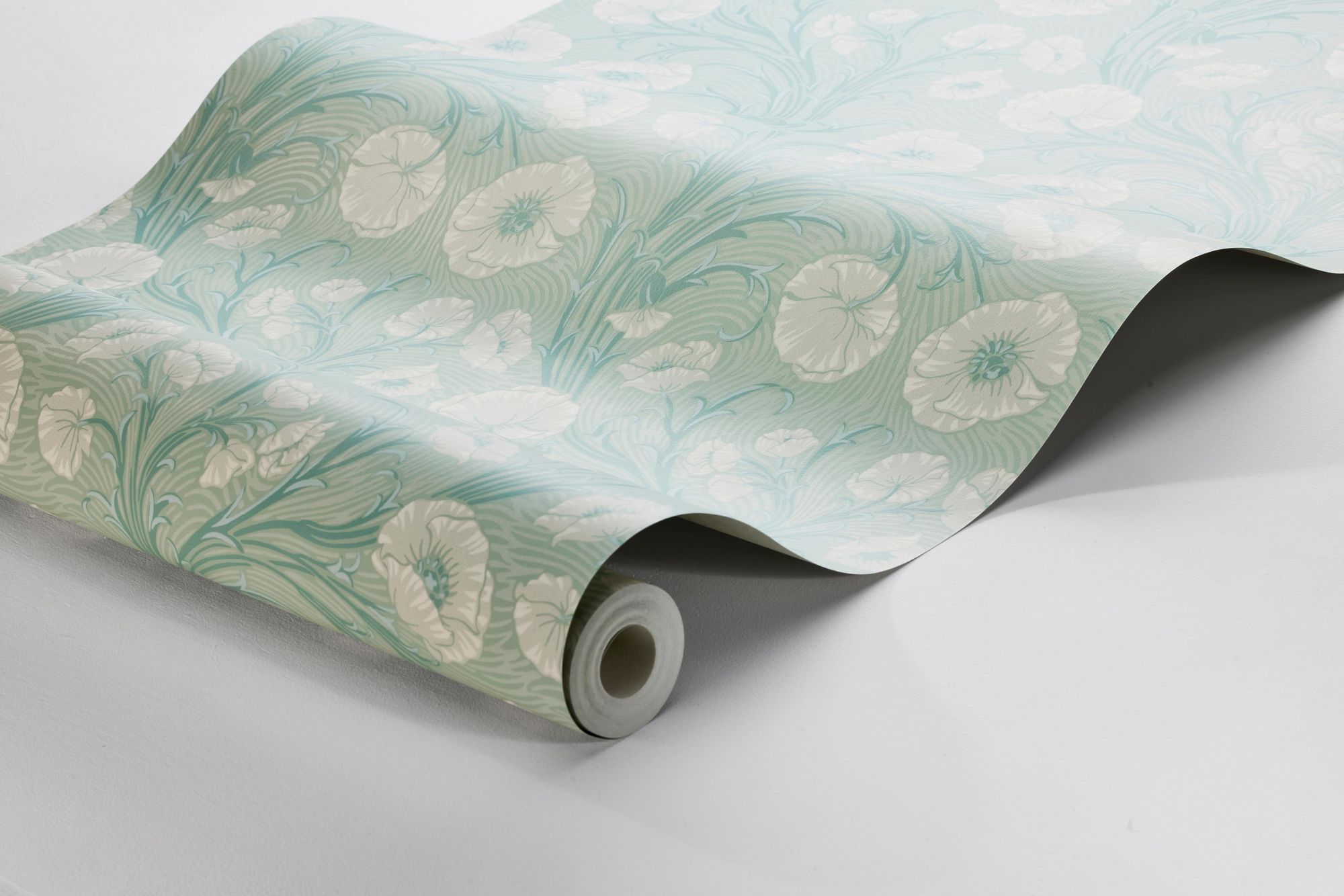 Poppy Flow Green and Beige Treasured Wallpaper by Boråstapeter