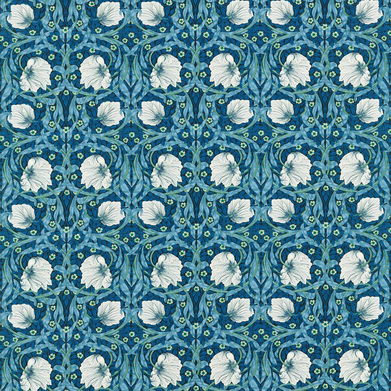 227212 Pimpernel Bedford Park Midnight/Opal Fabric by Morris & Co