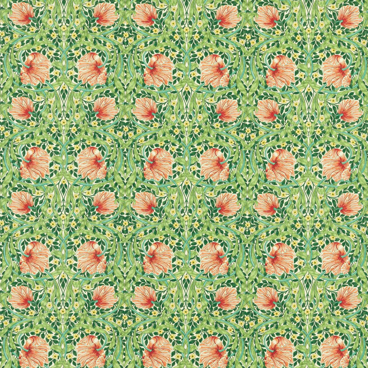 227213 Pimpernel Bedford Park Shamrock/Watermelon Fabric by Morris & Co