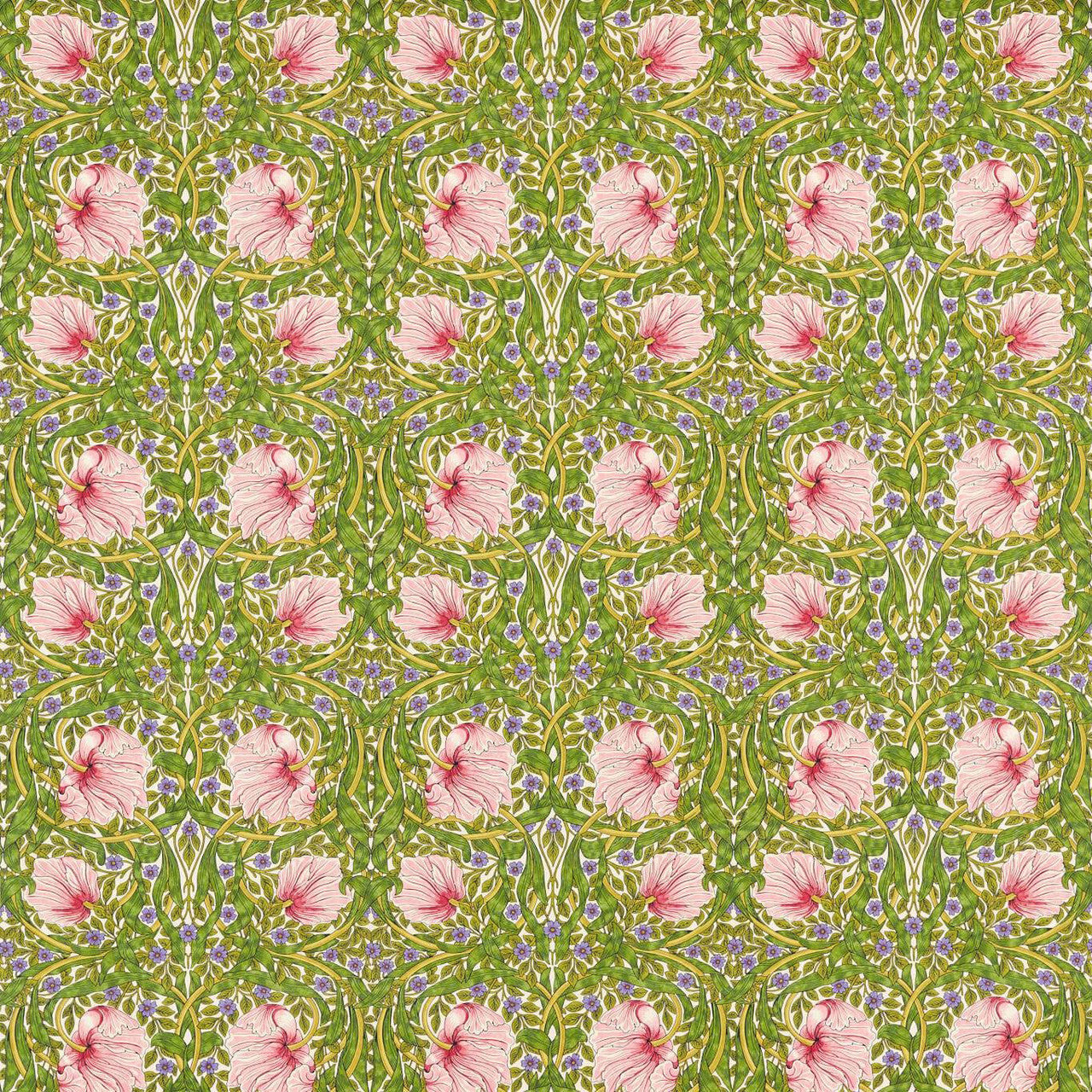 227214 Pimpernel Bedford Park Sap Green/Strawberry Fabric by Morris & Co