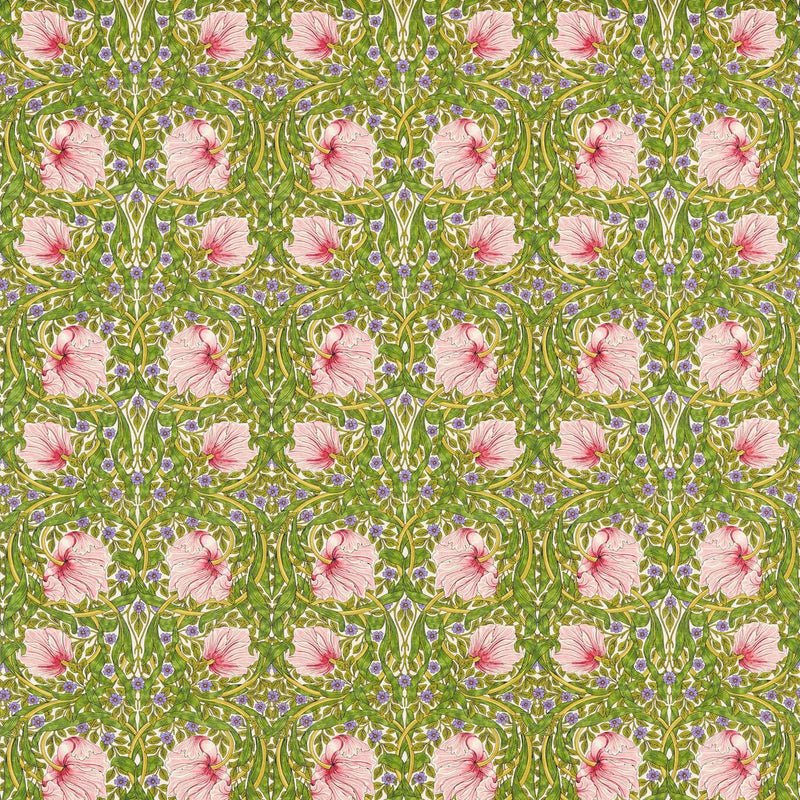 227214 Pimpernel Bedford Park Sap Green/Strawberry Fabric by Morris & Co