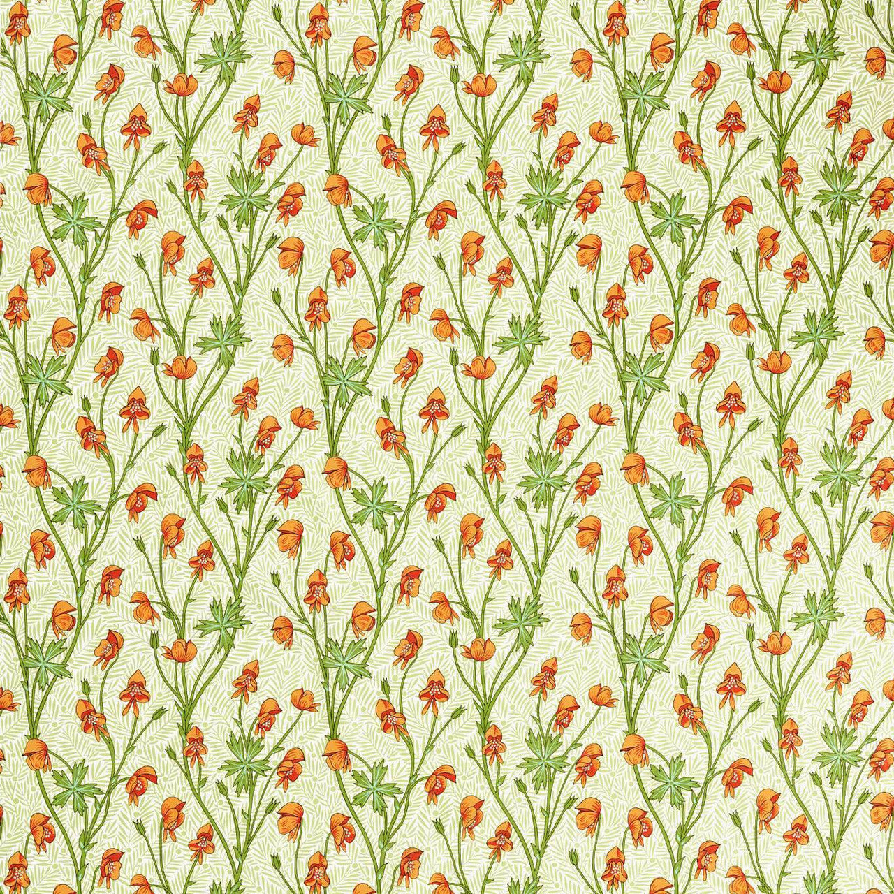 227221 Monkshood Bedford Park Tangerine/Sage Fabric by Morris & Co