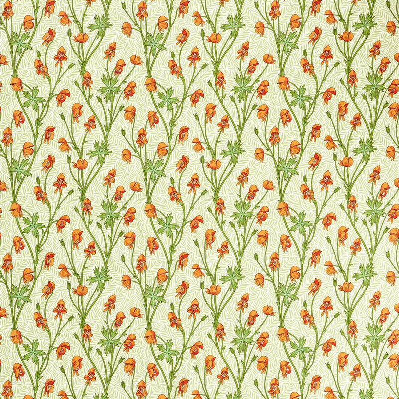 227221 Monkshood Bedford Park Tangerine/Sage Fabric by Morris & Co