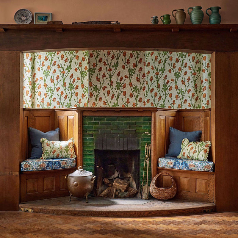 227221 Monkshood Bedford Park Tangerine/Sage Fabric by Morris & Co