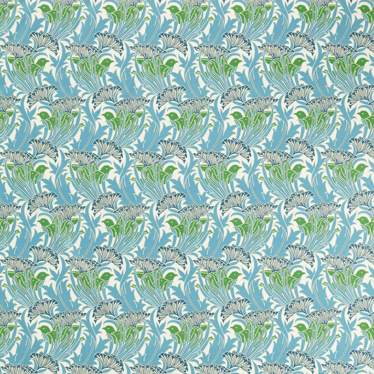 227229 Laceflower Bedford Park Garden Green/Lagoon Fabric by Morris & Co