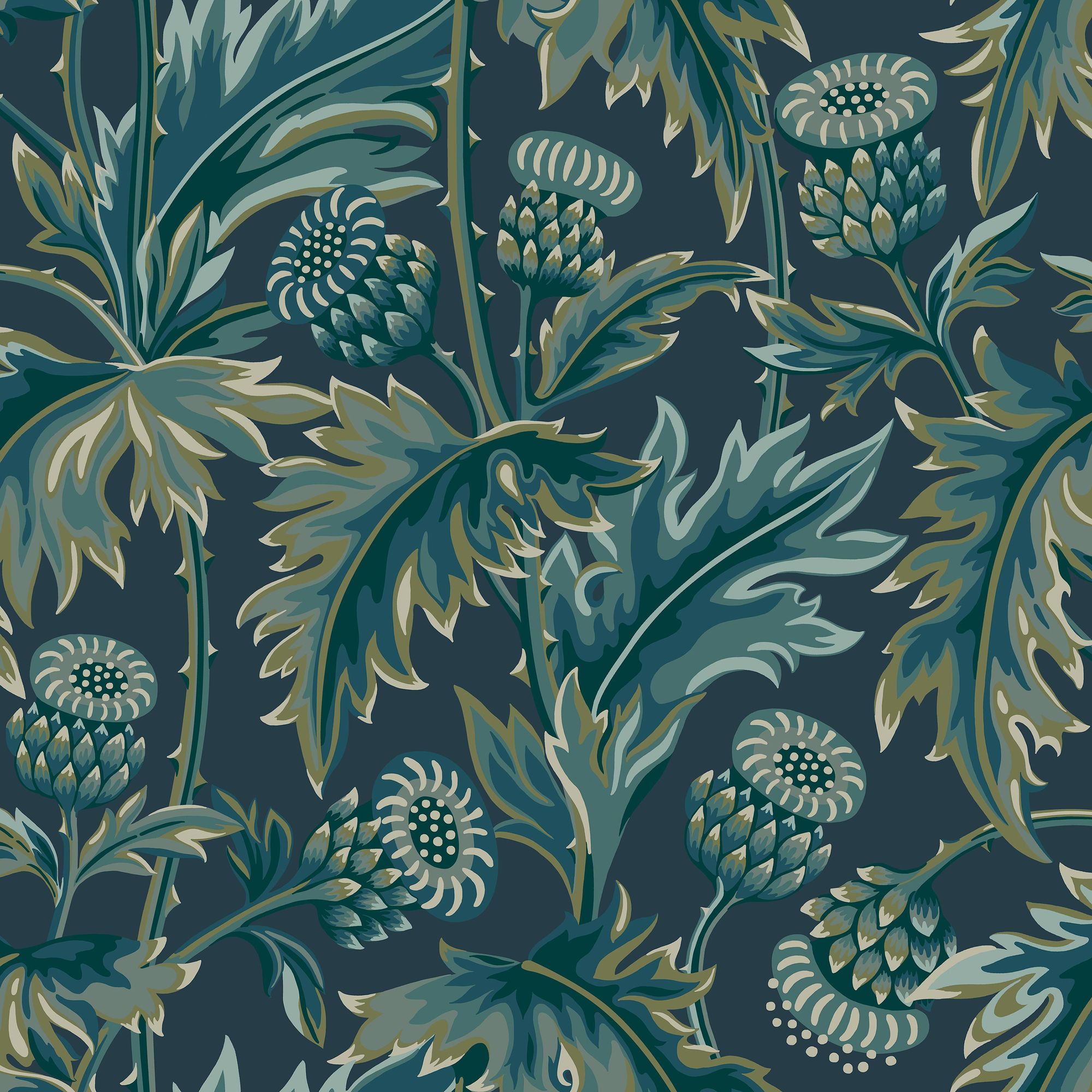 2273 Treasured Thistle Blue and Green Wallpaper by Boråstapeter