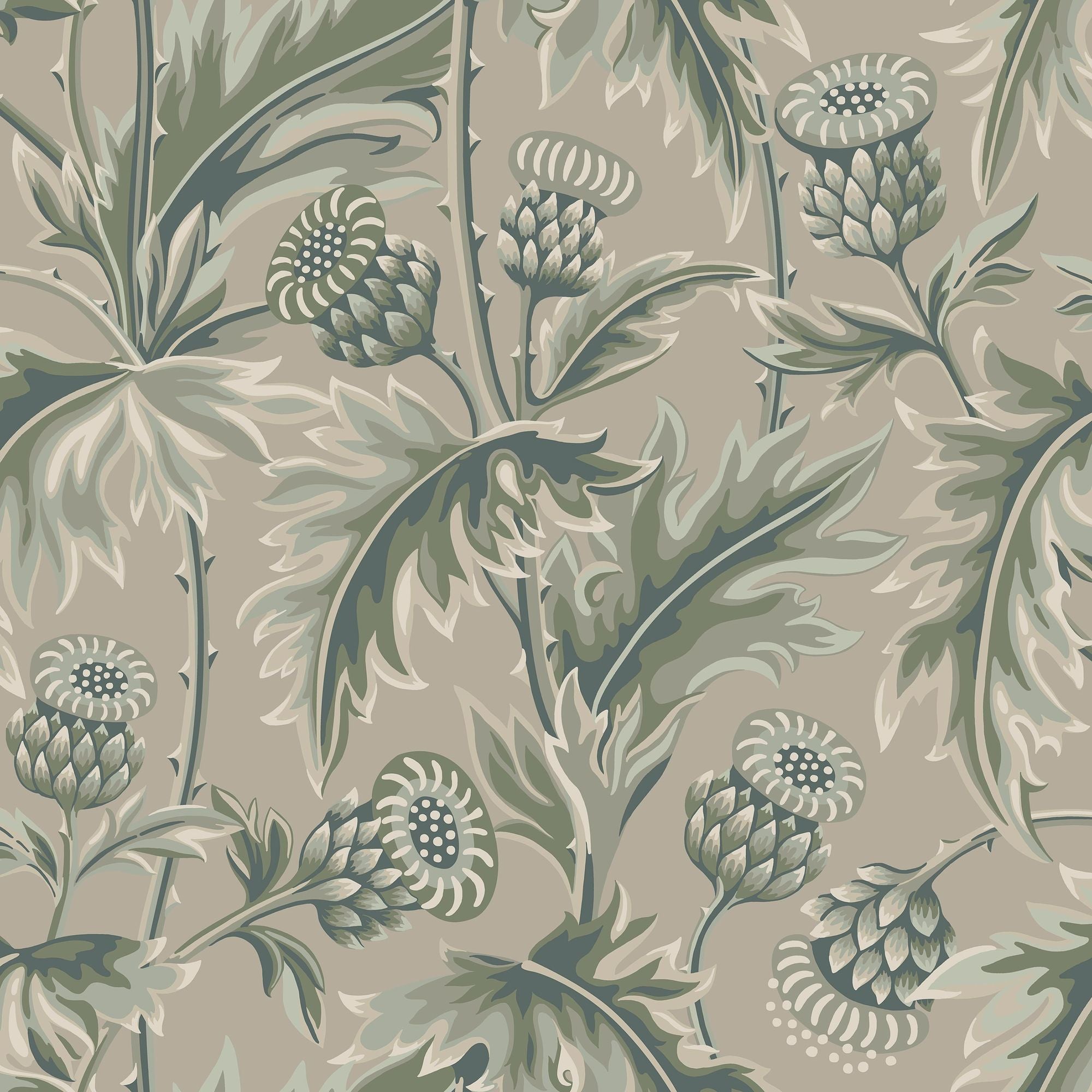 2274 Treasured Thistle Green and Beige Wallpaper by Boråstapeter