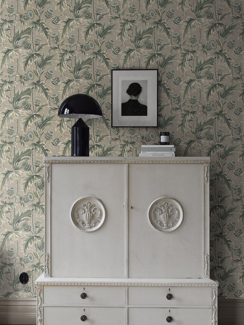 2274 Treasured Thistle Green and Beige Wallpaper by Boråstapeter