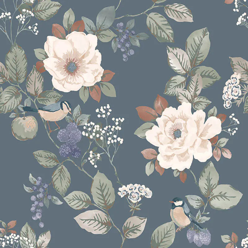 2300 Bramble Floral Blue Wallpaper by Belgravia