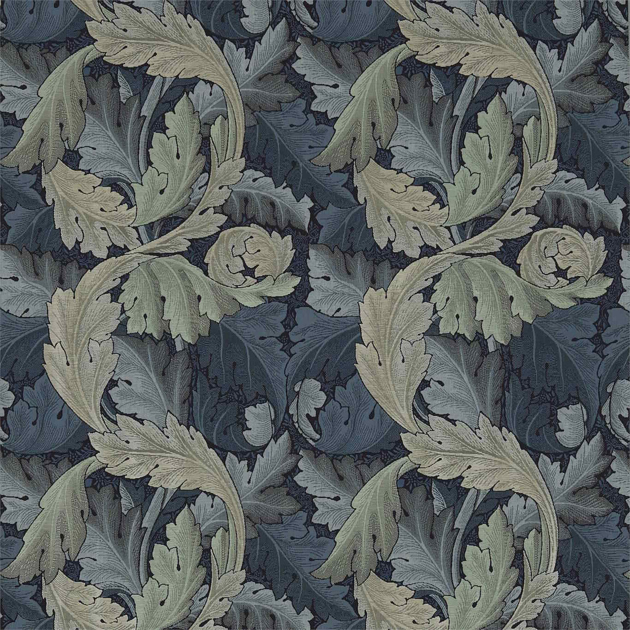 230272 Acanthus Tapestry Archive Weaves Indigo/Mineral Fabric by Morris & Co