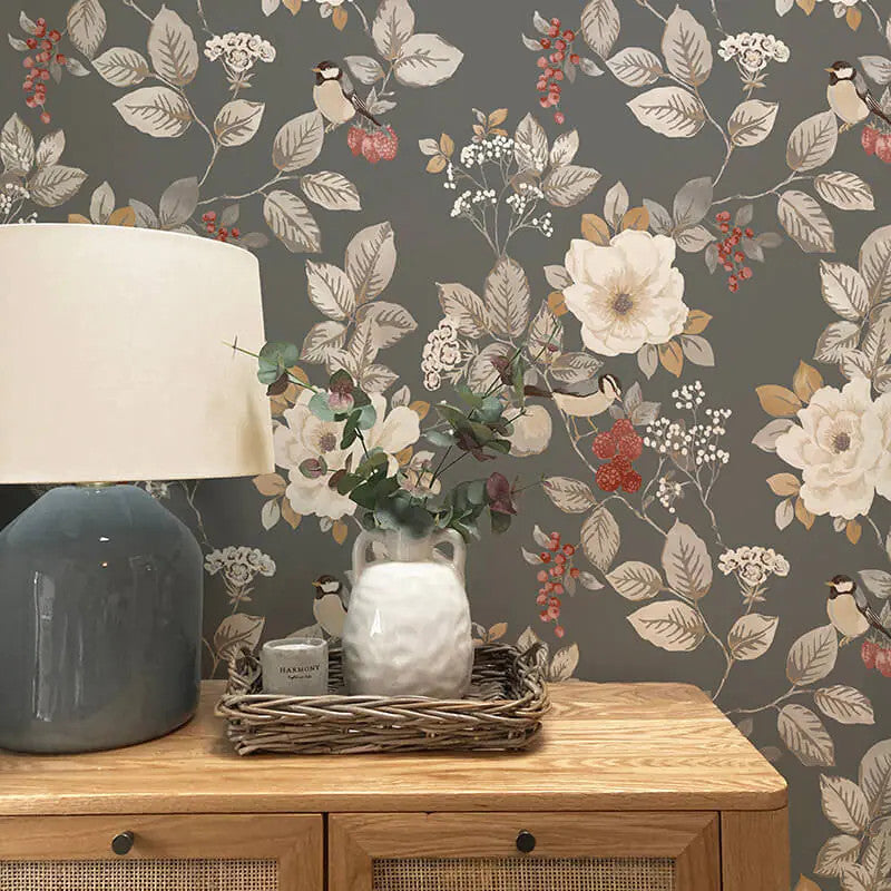 2303 Bramble Floral Charcoal Wallpaper by Belgravia