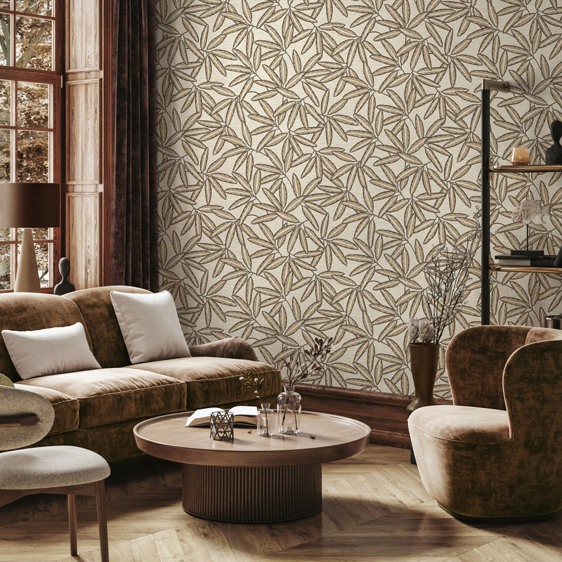GB 2348 Grasscloth Leaf Cream Wallpaper by Belgravia