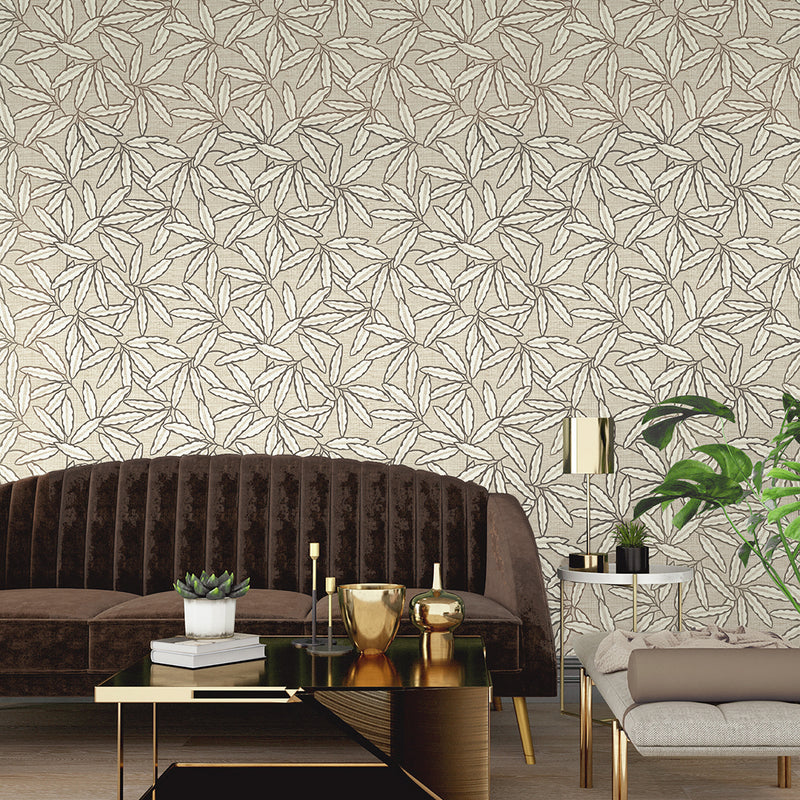 GB 2349 Grasscloth Leaf Beige Wallpaper by Belgravia