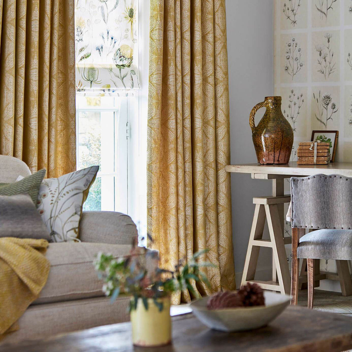 Sycamore Weave Embleton Bay Mustard Seed Fabric by Sanderson