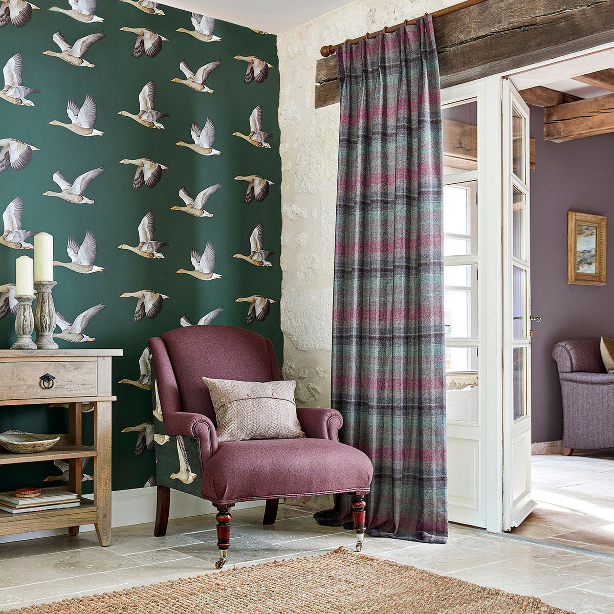 Bryndle Check Islay Wools Mulberry/Fig Fabric by Sanderson