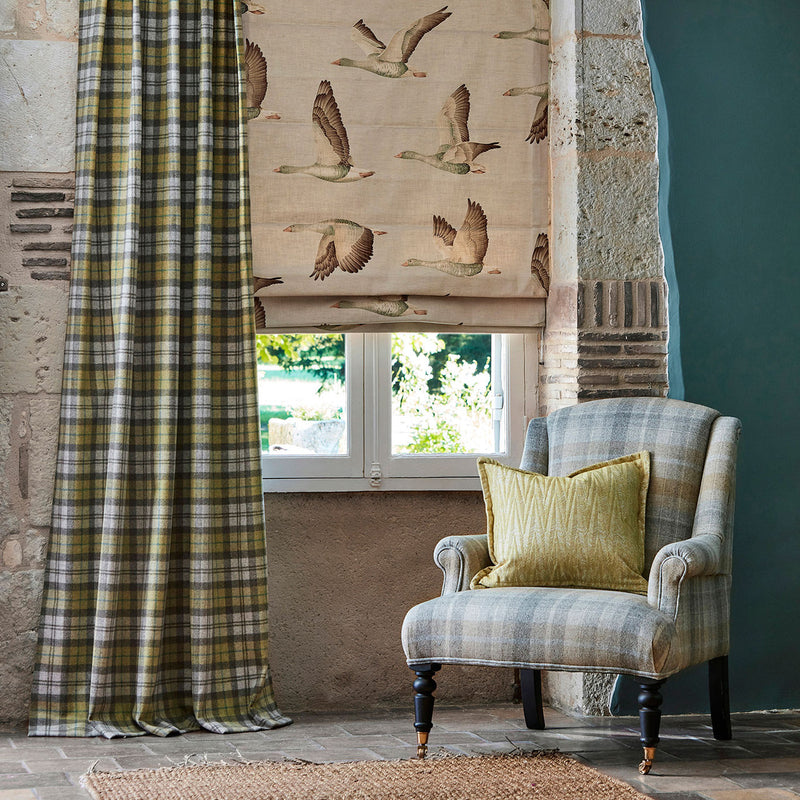 236743 Fenton Check Islay Wools Caraway/Green Fabric by Sanderson