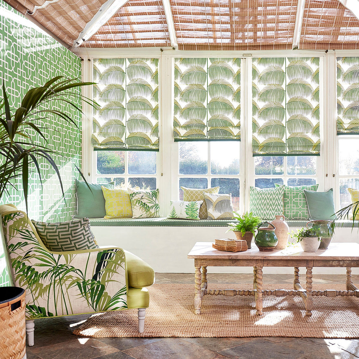 Manila Embroidery Glasshouse Lime Fabric by Sanderson