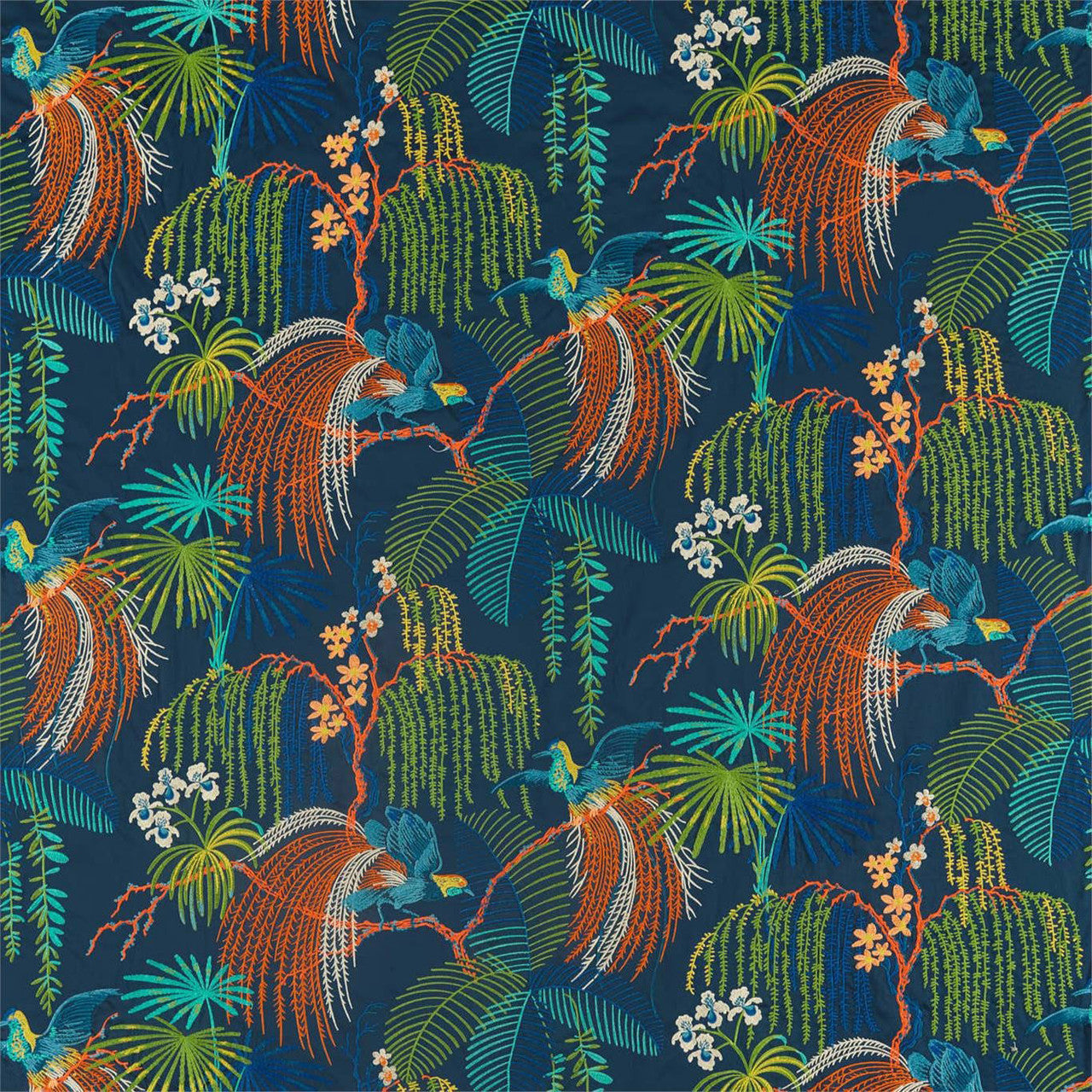 236778 Rain Forest Embroidery Glasshouse Embroidery Tropical Night Fabric by Sanderson