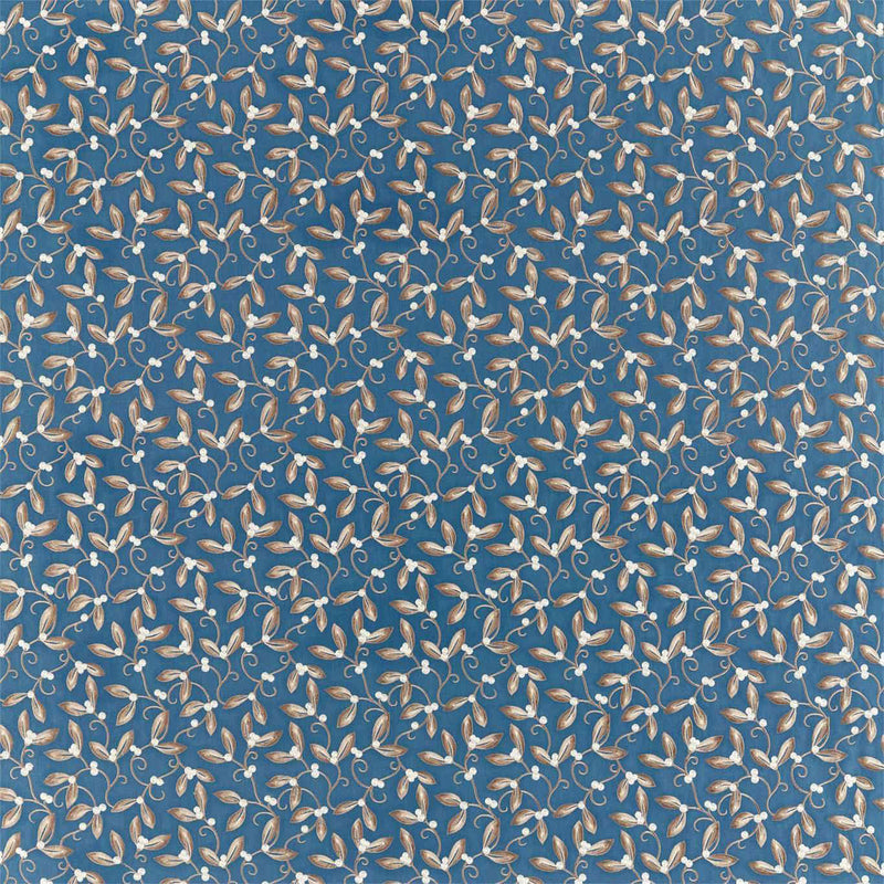 236818 Mistletoe Embroidery Melsetter May Blue Fabric by Morris & Co