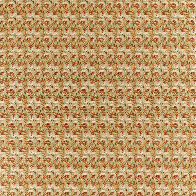 236819 Wardle Embroidery Melsetter Olive/Brick Fabric by Morris & Co