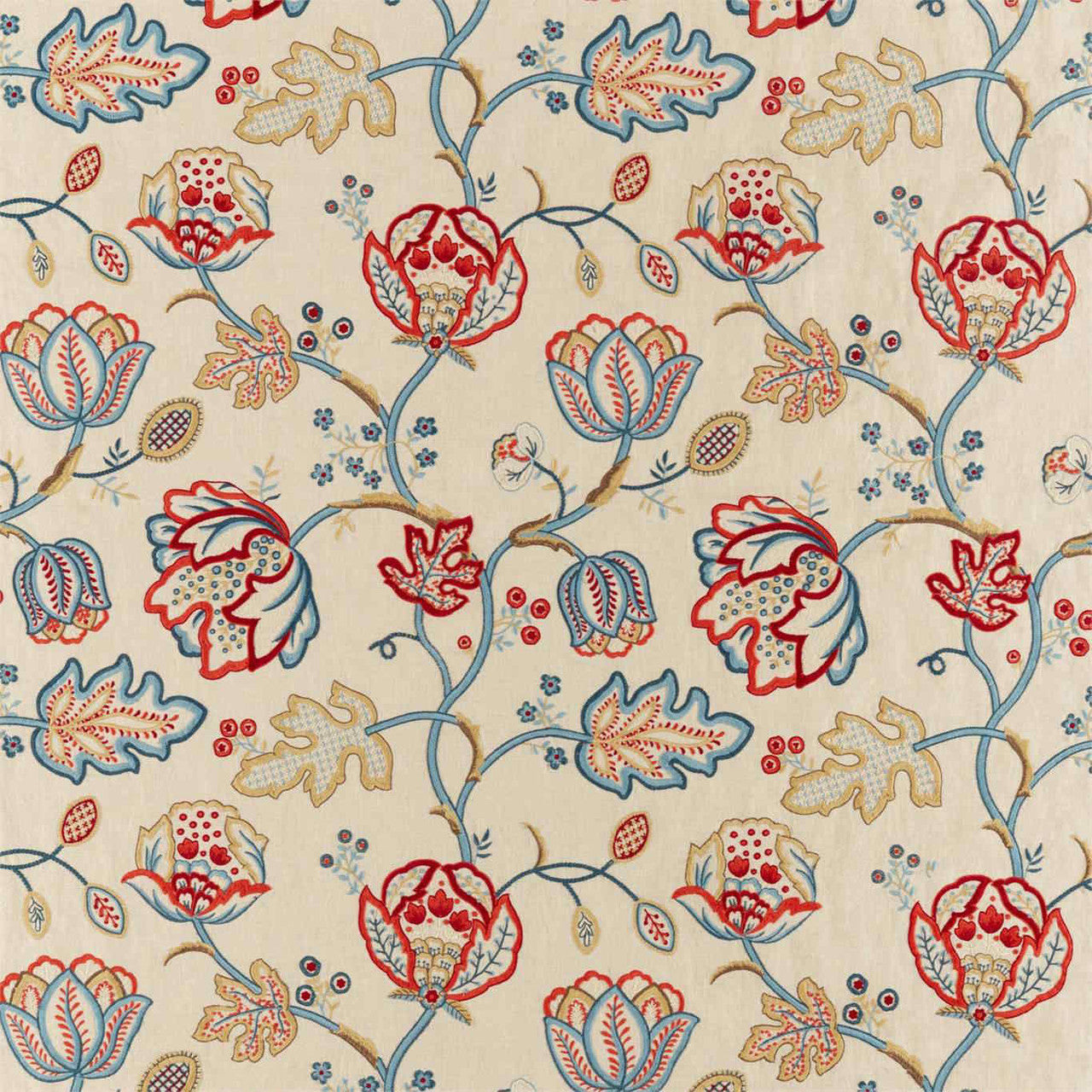 236822 Theodosia Embroidery Melsetter Wine/Indigo Fabric by Morris & Co