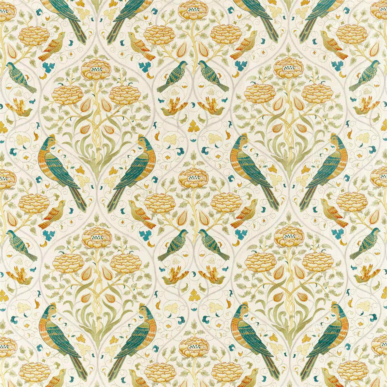 236826 Seasons by May Embroidery Melsetter Sea Glass/Brick Fabric by Morris & Co