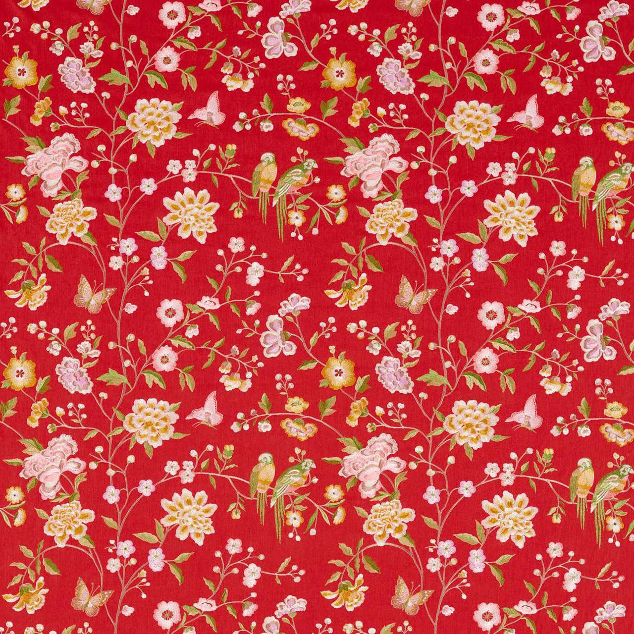 237274 Chinoiserie Hall Water Garden Cinnabar Red Fabric by Sanderson
