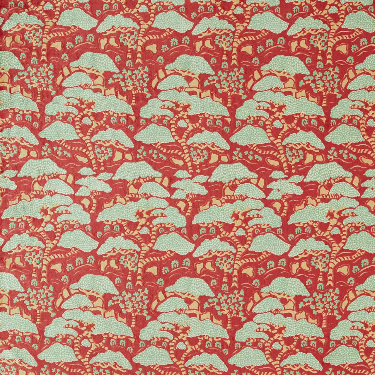 237276 Bonsai & Gingko Water Garden Ruby Fabric by Sanderson