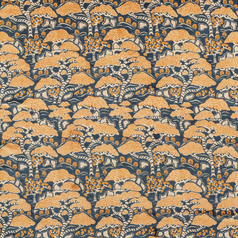 237277 Bonsai & Gingko Water Garden Midnight/Orange Fabric by Sanderson