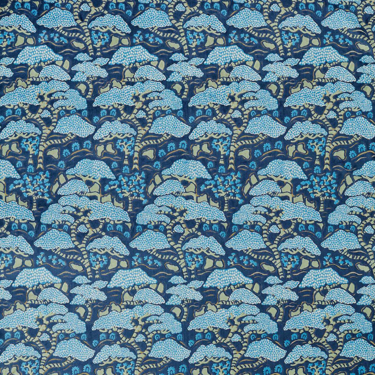 237278 Bonsai & Gingko Water Garden Blue Fabric by Sanderson