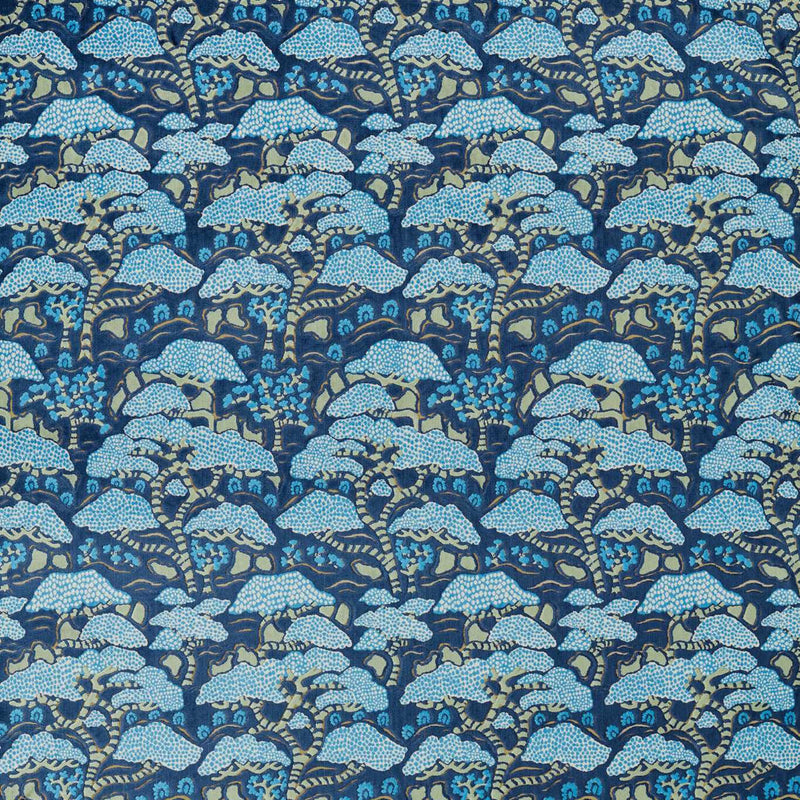 237278 Bonsai & Gingko Water Garden Blue Fabric by Sanderson