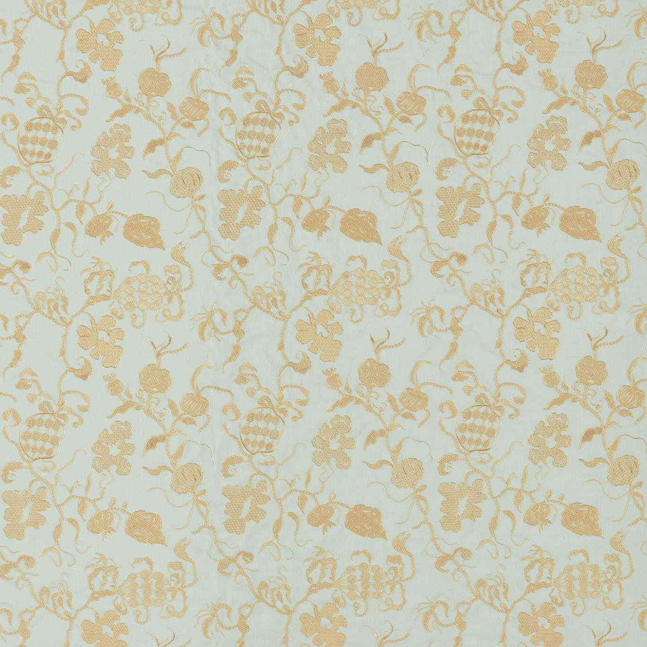 237389 Mydsommer Pickings Giles Deacon Smog Blue/Lame Gold Fabric by Sanderson