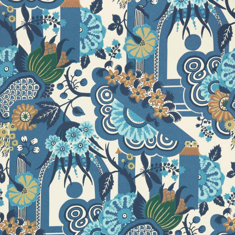 Pineapple Garden Cobalt Blue V&A Decorative Papers II Wallpaper by 1838 Wallcoverings