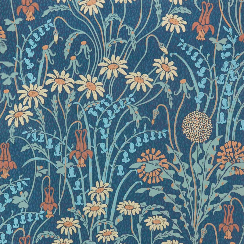 Flower Meadow Prussian Blue V&A Decorative Papers II Wallpaper by 1838 Wallcoverings