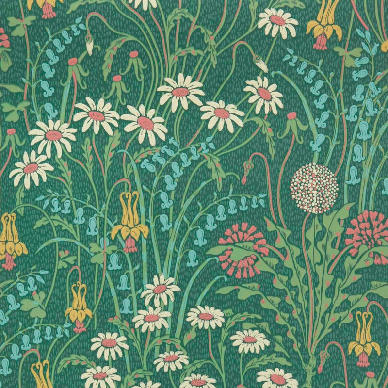 Flower Meadow Forest Green V&A Decorative Papers II Wallpaper by 1838 Wallcoverings