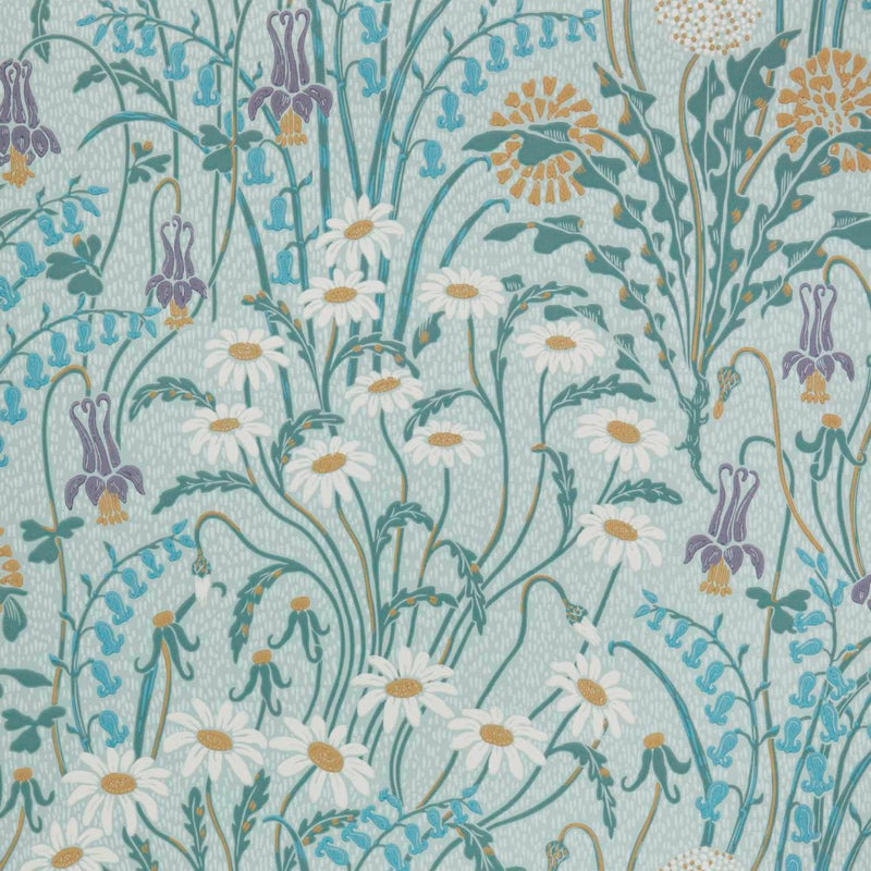 Flower Meadow Celeste Turquoise V&A Decorative Papers II Wallpaper by 1838 Wallcoverings