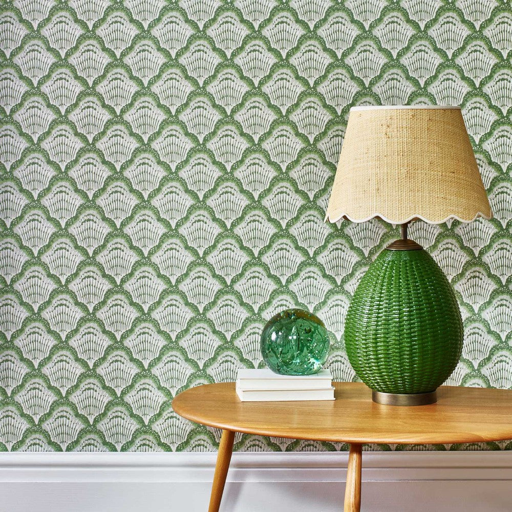 Calico Shell Verde Green V&A Decorative Papers II Wallpaper by 1838 Wallcoverings
