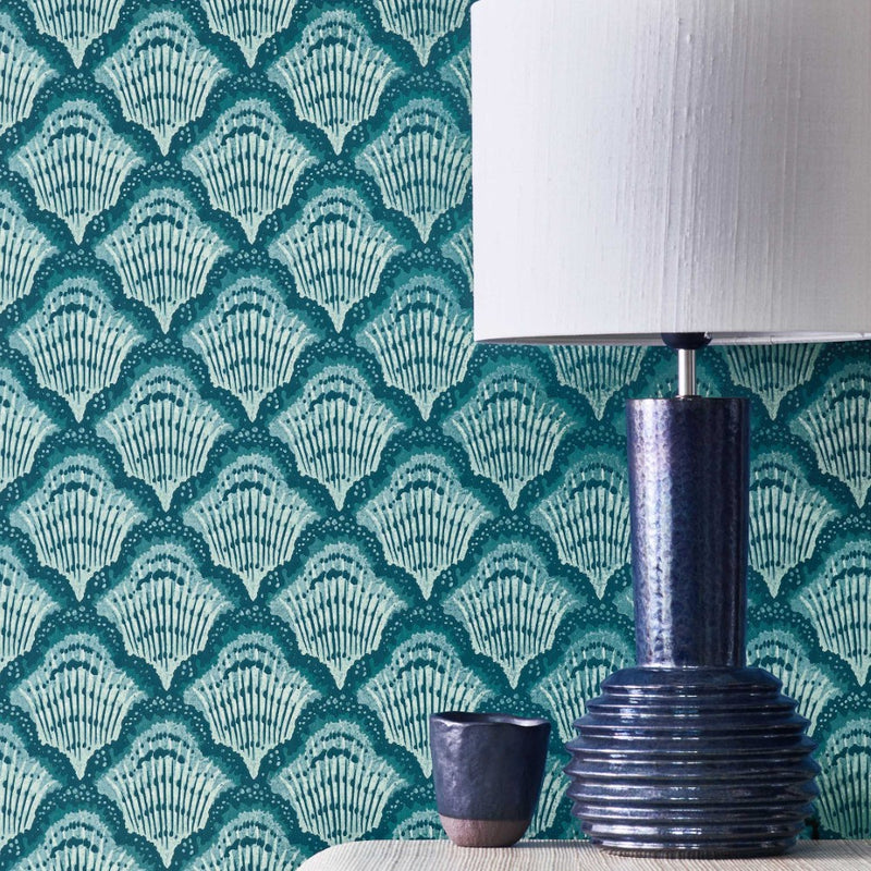 Calico Shell Aqua V&A Decorative Papers II Wallpaper by 1838 Wallcoverings