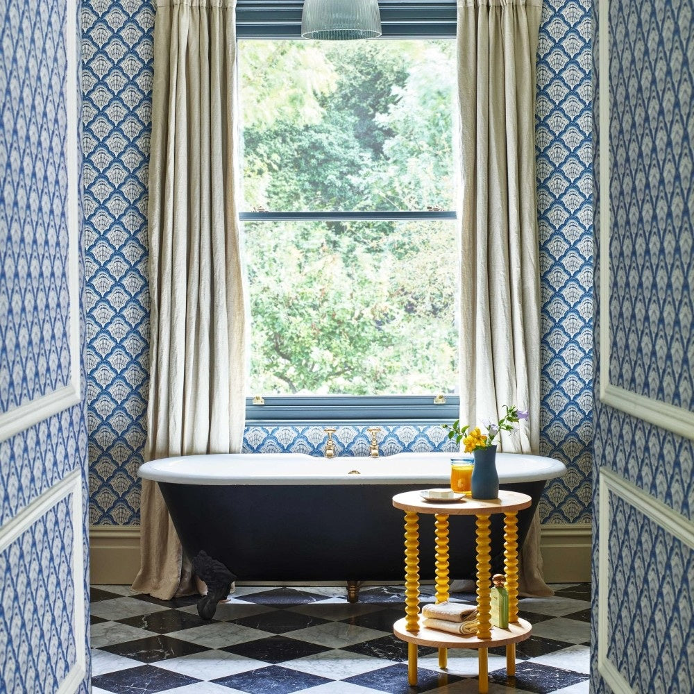 Calico Shell Cobalt Blue V&A Decorative Papers II Wallpaper by 1838 Wallcoverings