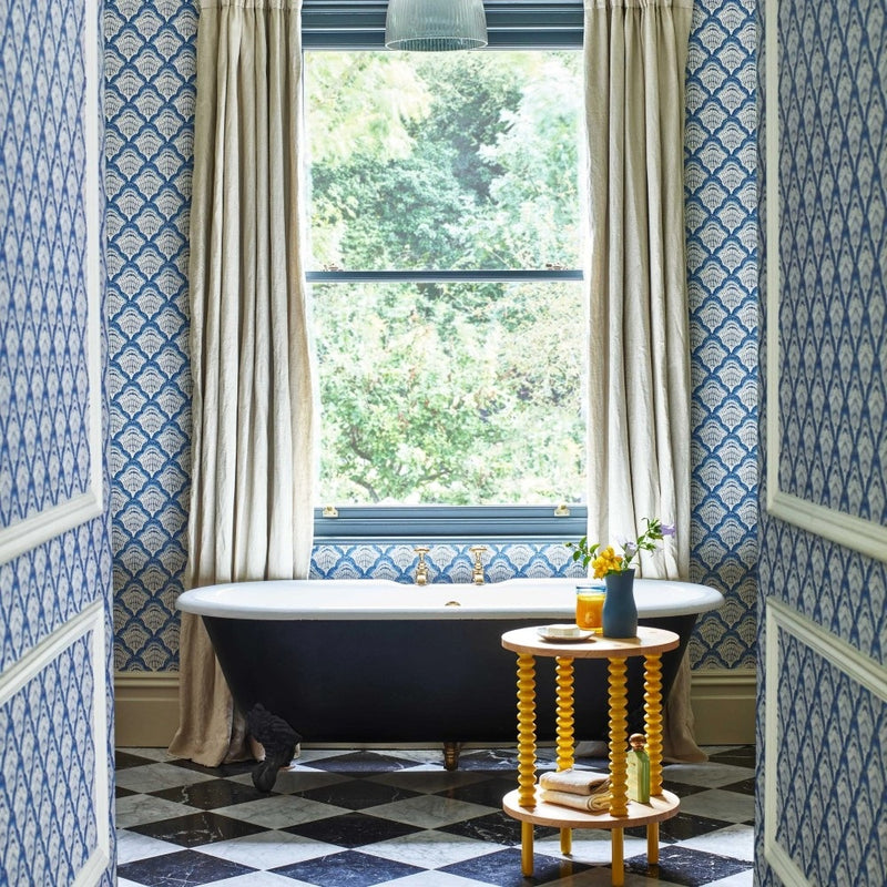 Calico Shell Cobalt Blue V&A Decorative Papers II Wallpaper by 1838 Wallcoverings