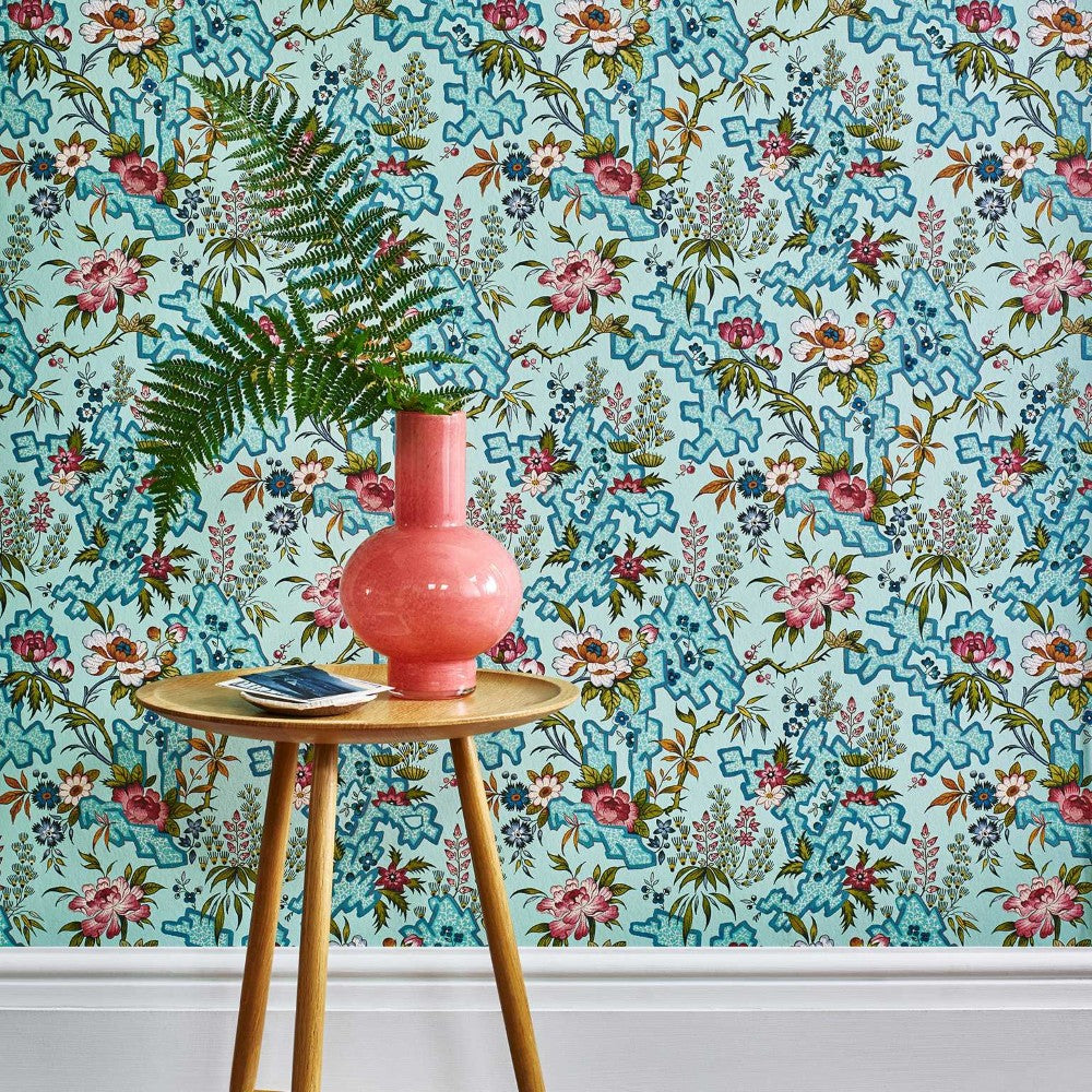 Kilburn's Maze Celeste Turquoise V&A Decorative Papers II Wallpaper by 1838 Wallcoverings